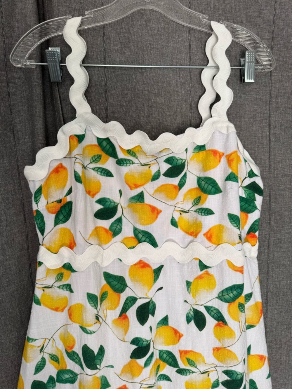 Sleeveless Lemon Print Maxi RIC Rac Dress Cotton Hi Waist A-line Shirred Back XL